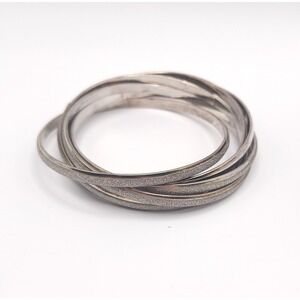 Set of 6 Silver Tone Interlink Bangles Glitter Stackable